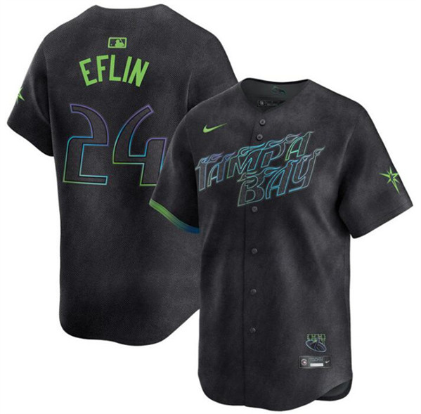 Men's Tampa Bay Rays #24 Zach Eflin Charcoal 2024 City Connect Limited Stitched Baseball Jersey
